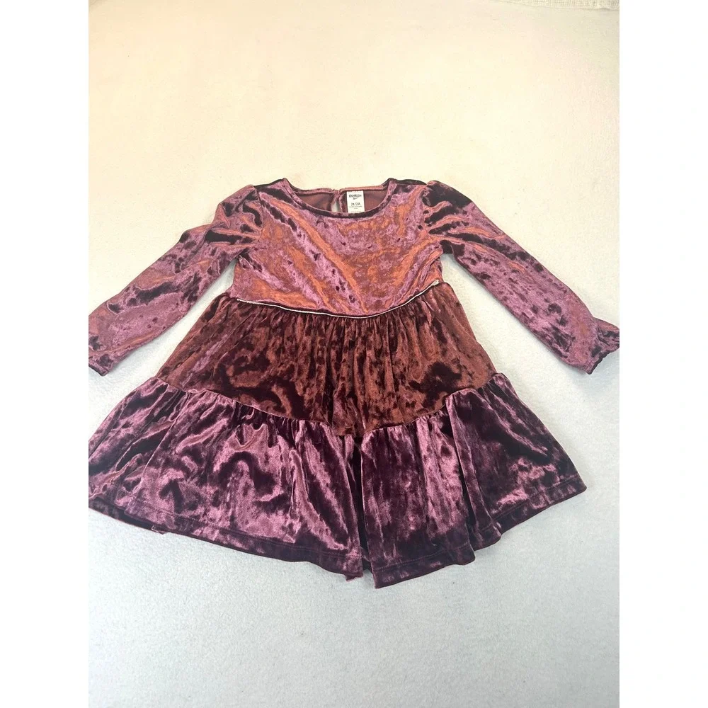 OshKosh B'gosh Tiered Dress Toddler 2T Purple Velvet Holiday